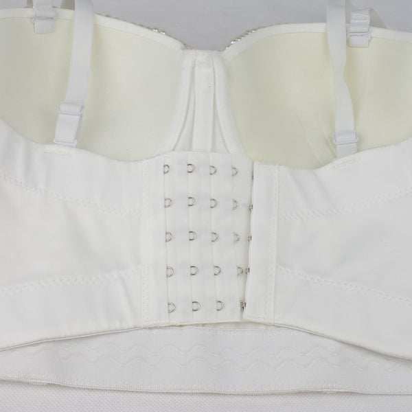 Sexy Pearls Beaded Bustier Corset Crop Top Club Party Cage Bra White - FANCYMAKE