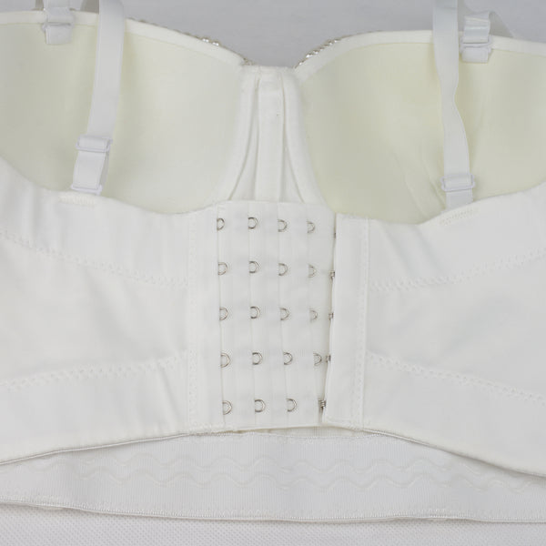 White Pearls Beaded Bustier Corset Club Party Cage Bra - FANCYMAKE