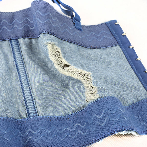 Deium Hole Cute Women's Bustier Crop Top Jean Corset Top Bra
 - FANCYMAKE