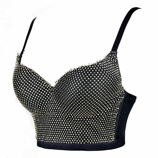 Women's Rhinestone Diamond Sexy Bra Black - FANCYMAKE