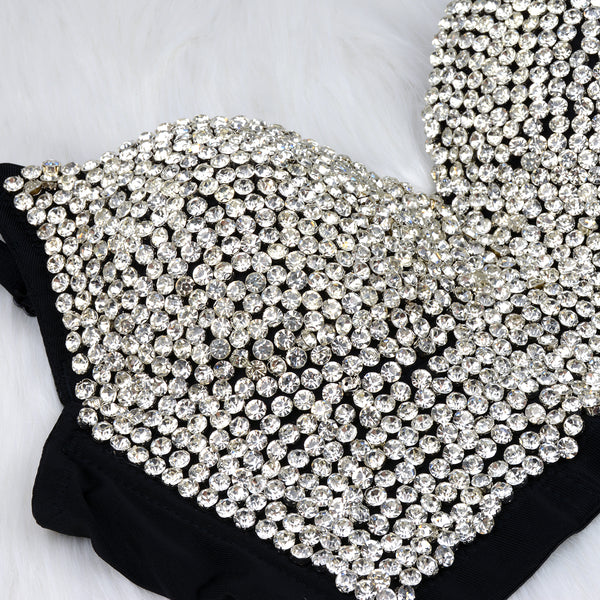 White Women's Rhinestone Diamond Bustier Crop Top Bra - FANCYMAKE
