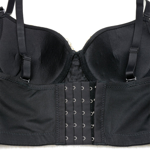 Women's Tassel Rhinestone Diamond Bustier Crop Top Luxury Corset Bra Black - FANCYMAKE