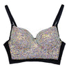Women's Rhinestone Colored Diamond Luxury Bustier Crop Top Sexy Punk Corset Bra Black