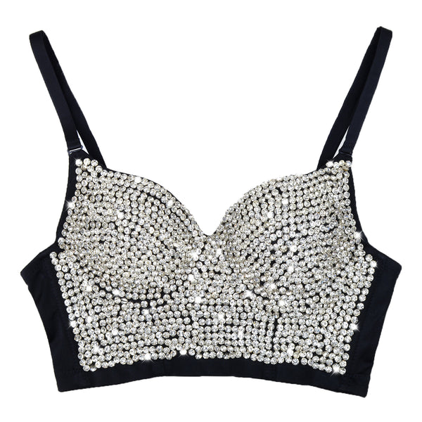 Women's Rhinestone Diamond Bustier Crop Top Bra - FANCYMAKE