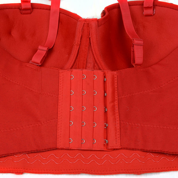 Women's Red Rhinestone Beaded Punk Bustier Crop Top Party Club Corset Bra - FANCYMAKE