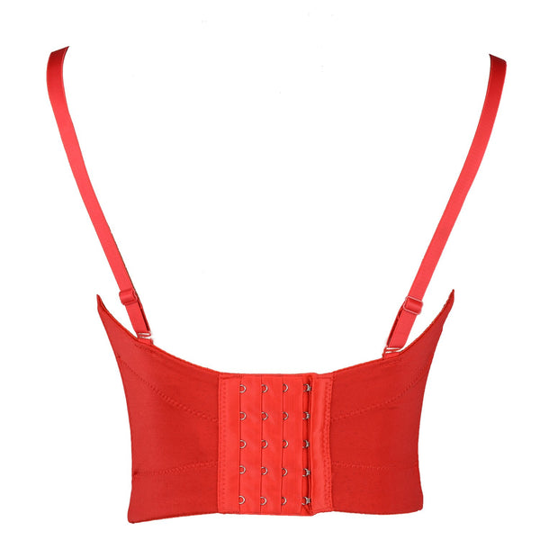 Women's Red Rhinestone Beaded Punk Bustier Crop Top Party Club Corset Bra - FANCYMAKE