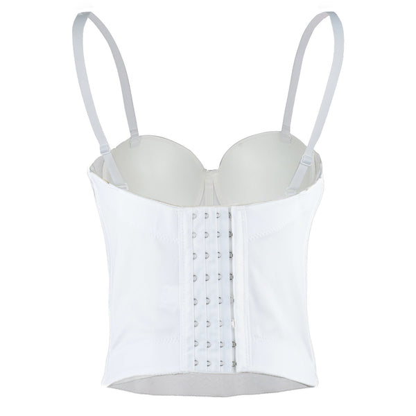Women Smooth Long Bustier Crop Top Basic Corset Top White - FANCYMAKE
