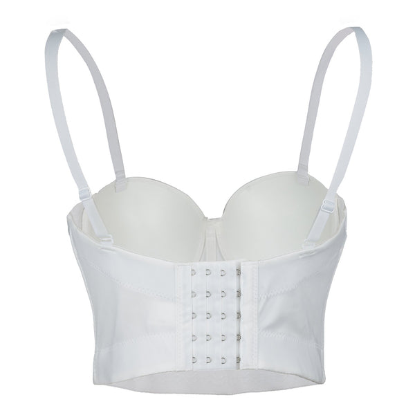 Woment's Pearls Beaded Bustier Crop Top Club Party Sexy Corset Top Bra White - FANCYMAKE
