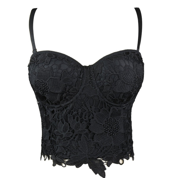 Women's Embroidery Flower Lace Bustier Crop Top