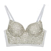 White Women's Rhinestone Diamond Bustier Crop Top Bra