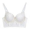 Women's Tassel Rhinestone Diamond Bustier Crop Top Luxury Corset Bra White