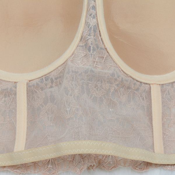 Nude Pearls Diamond Lace Crop Top Tank Tops - FANCYMAKE