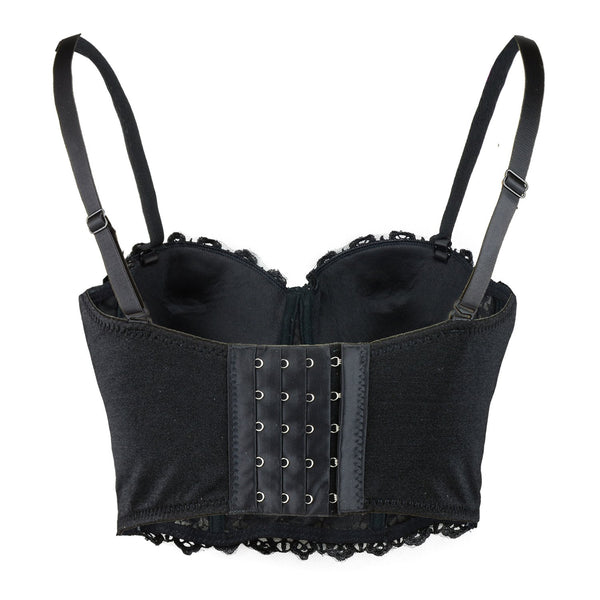 Women's Natural Reigning Lace Rhinestone Bustier Crop Top Sexy Mesh Corset Top Bra Black - FANCYMAKE