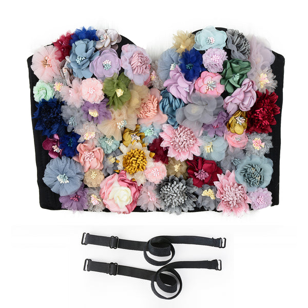 Women's 3D Floral Bustier Crop Top Wedding Bra - FANCYMAKE