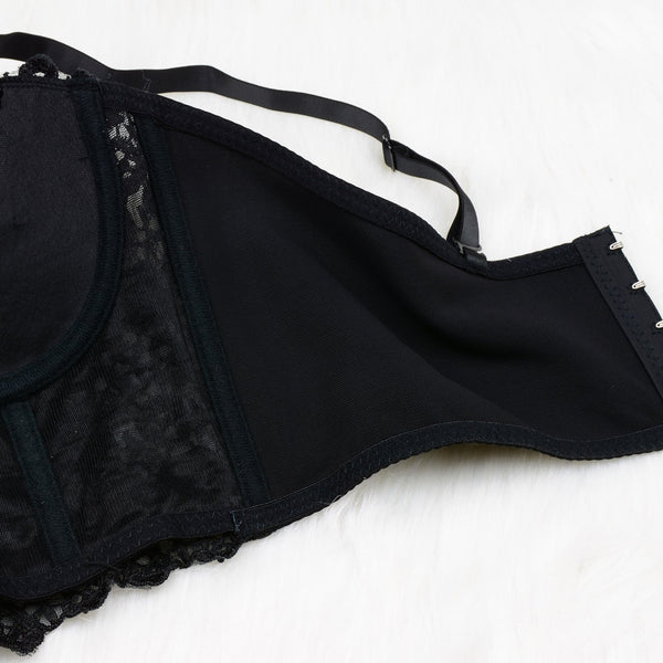 Women's Natural Reigning Lace Rhinestone Bustier Crop Top Sexy Mesh Corset Top Bra Black - FANCYMAKE