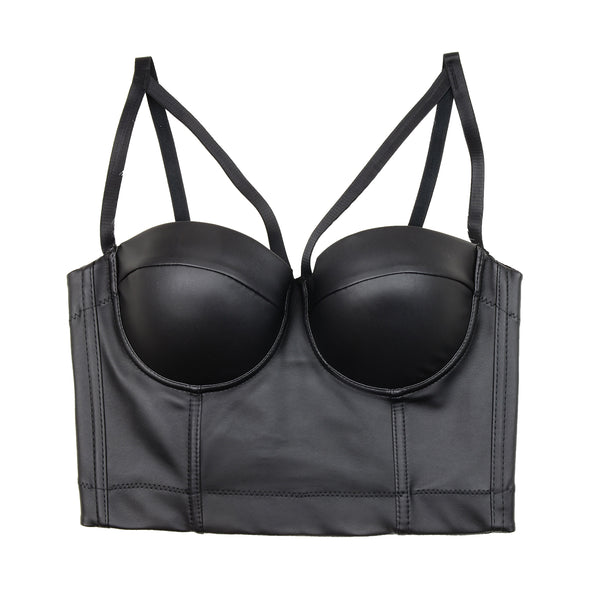 PU Leather Cut Cross Bralet Women's Bustier Crop Top - FANCYMAKE