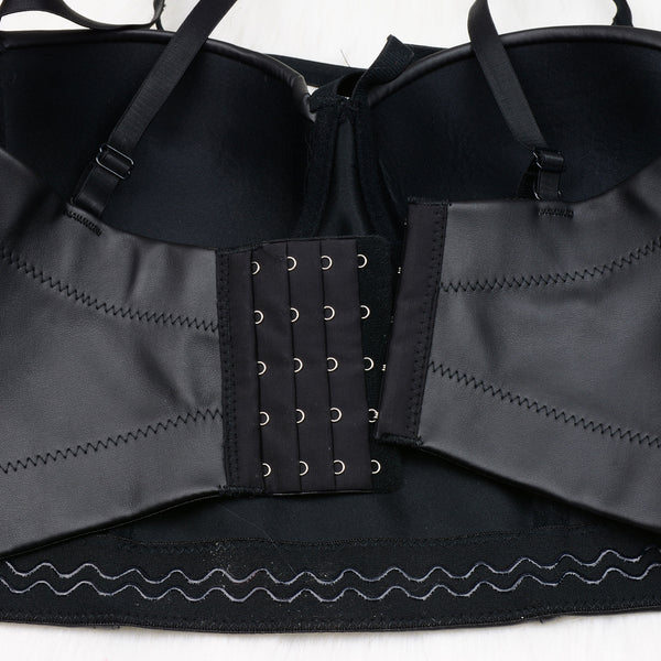 PU Leather Cut Cross Bralet Women's Bustier Crop Top - FANCYMAKE