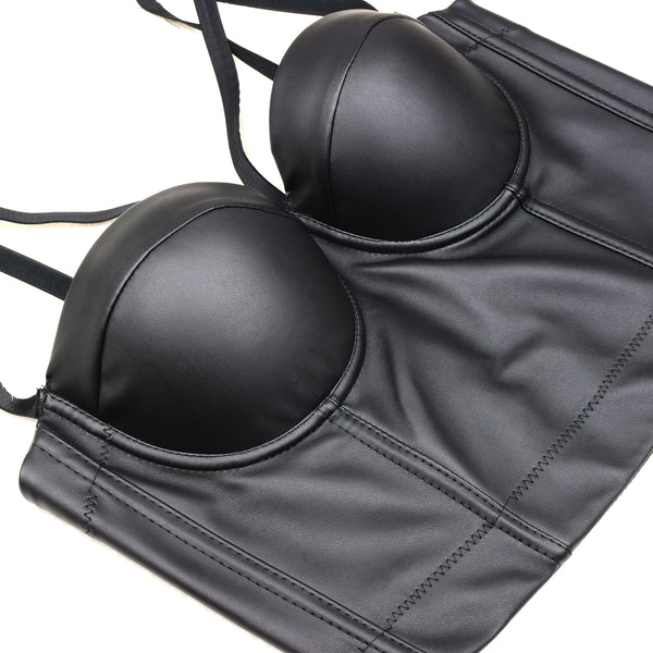 PU Leather Cut Cross Bralet Women's Bustier Crop Top - FANCYMAKE