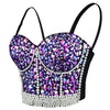 Women's Sexy Rhinestone Bead Bustier Crop Top Club Party Glitter Corset Top Bra Purple