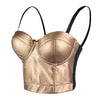 PU Leather Bustier Crop Top Gothic Punk Push Up Women's Corset Top Bra Gold