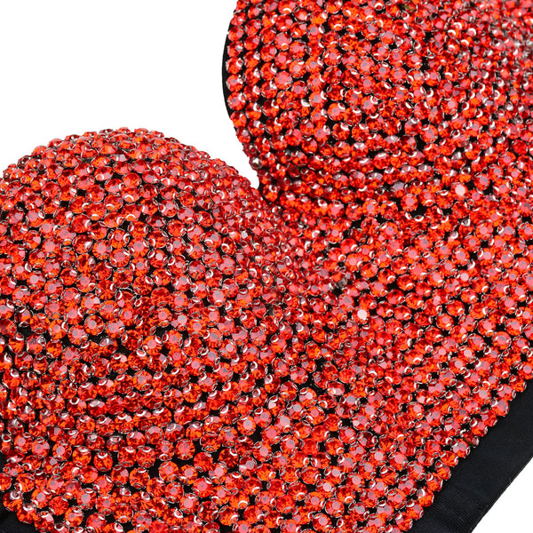 Women's Rhinestone Diamond Push up Bustier Crop Top Sexy Punk Corset Bra Red - FANCYMAKE