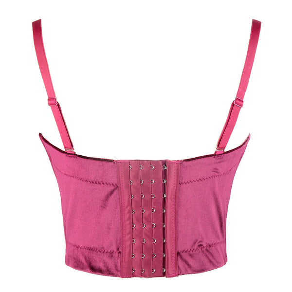 Velvet Soft Bustier Crop Top Push Up Women's Corset Top Bra Red - FANCYMAKE
