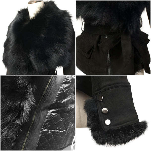 Luxury Suede Real Fox Fur Collar Coat - FANCYMAKE
