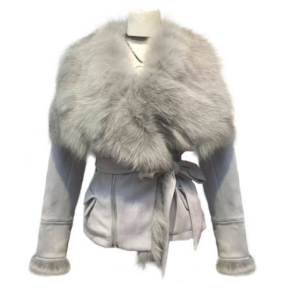 Luxury Suede Real Fox Fur Collar Coat - FANCYMAKE