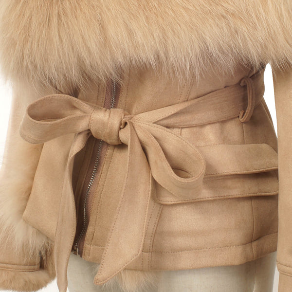 Luxury Suede Real Fox Fur Collar Coat - FANCYMAKE