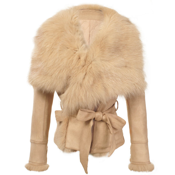 Luxury Suede Real Fox Fur Collar Coat - FANCYMAKE