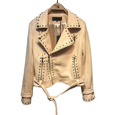 Suede Rivets Punk Motorcycle Coat Jacket - FANCYMAKE