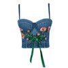 Denim Bow Floral Sleeveless Elegant Ladies Crop Tops