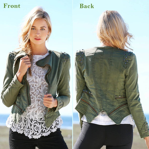 Denim Jeans Slim Fit Studded Jacket - FANCYMAKE