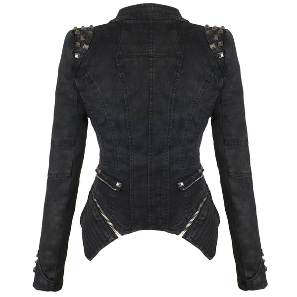 Denim Jeans Slim Fit Studded Jacket - FANCYMAKE