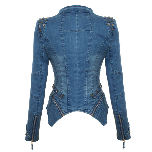 Denim Jeans Slim Fit Studded Jacket - FANCYMAKE