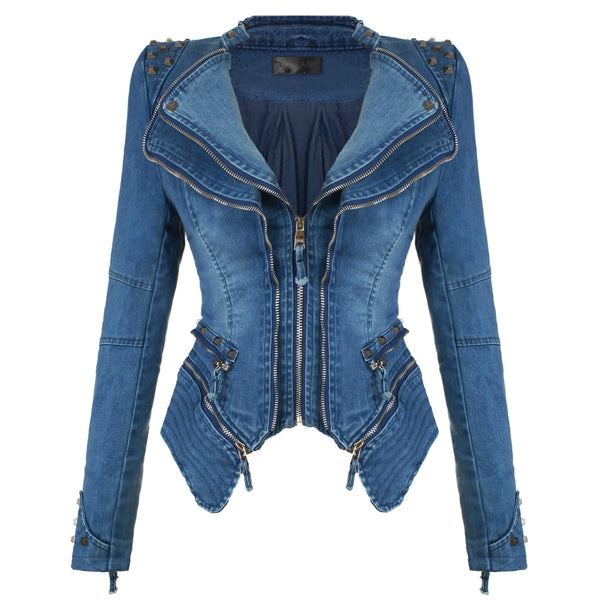 Denim Jeans Slim Fit Studded Jacket - FANCYMAKE