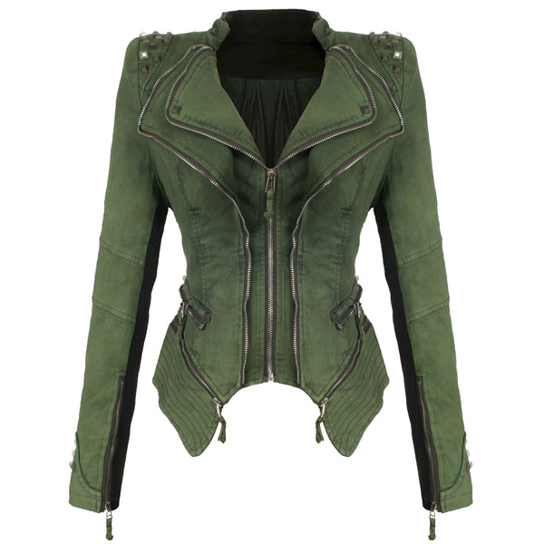 Denim Jeans Slim Fit Studded Jacket - FANCYMAKE
