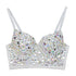 Women's Gemstone Bustier Crop Top Sexy Punk Rhinestone Corset Top Bra White - FANCYMAKE