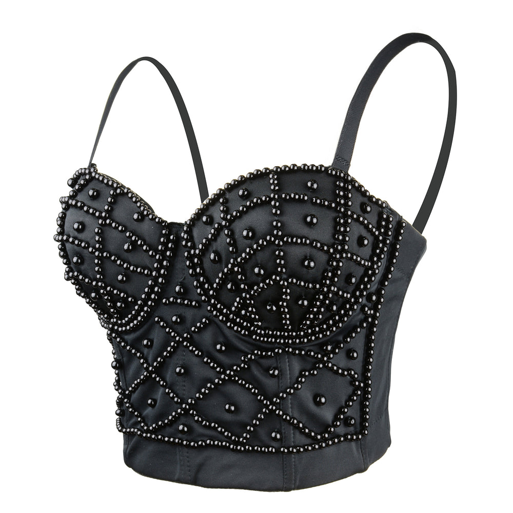Sexy Pearls Beaded Bustier Corset Club Party Cage Bra