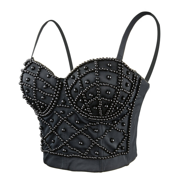 Sexy Pearls Beaded Bustier Corset Club Party Cage Bra - FANCYMAKE