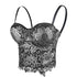 Women's Floral Lace Bustier Crop Top Gothic Corset Bra Tops Gold and Black - FANCYMAKE