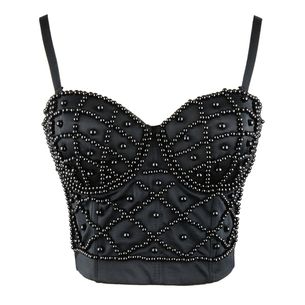 Sexy Pearls Beaded Bustier Corset Club Party Cage Bra - FANCYMAKE