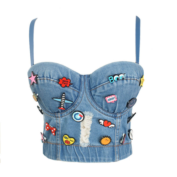 Cute Hole Cartoon Decoration Push Up Bustier Cropped Top - FANCYMAKE