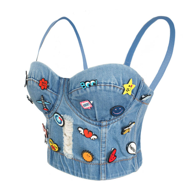 Cute Hole Cartoon Decoration Push Up Bustier Cropped Top - FANCYMAKE
