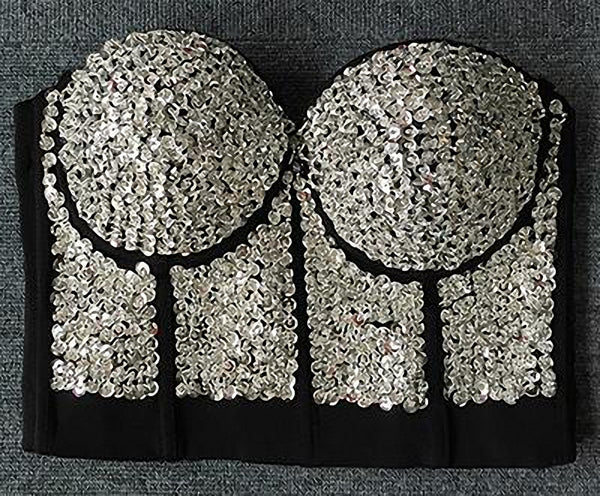 Diamond Pearls Sexy Black Bustier Crop Top - FANCYMAKE