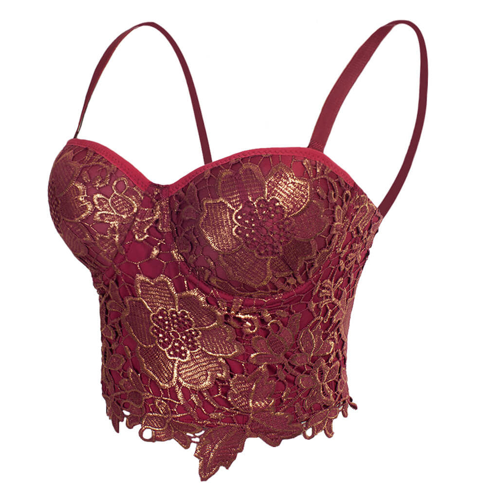 Buy Bronzing Embroidery Lace Bustier Corset Top on FANCYMAKE
