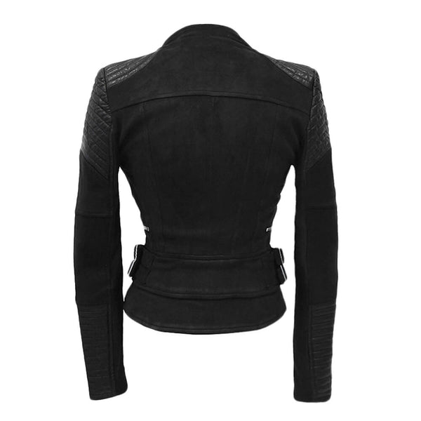 Faux Suede Leather Jacket Women Coat Moto Jackets - FANCYMAKE