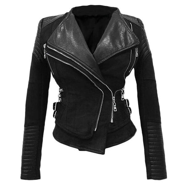 Faux Suede Leather Jacket Women Coat Moto Jackets - FANCYMAKE