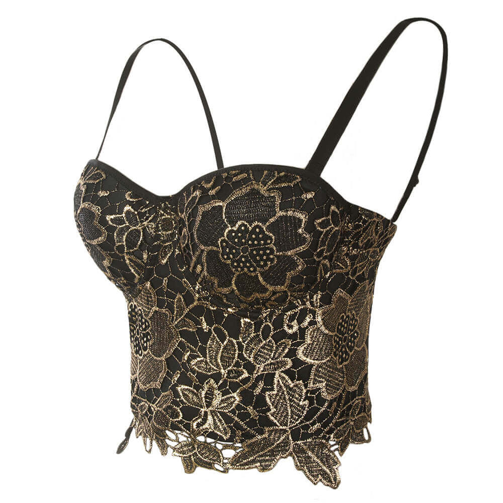 Gold Embroidery Lace Bustier Top