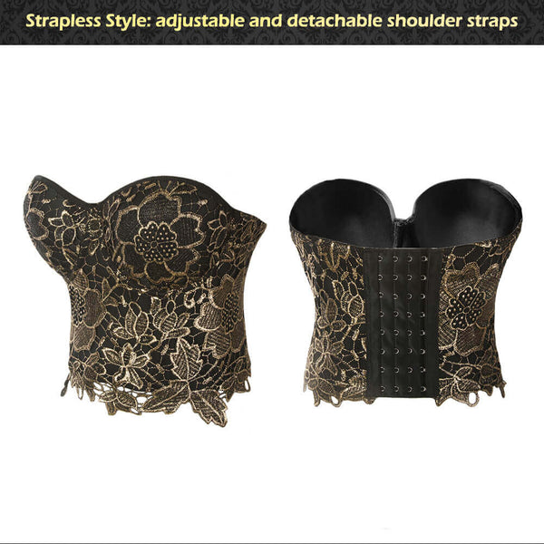 Gold Embroidery Lace Bustier Top - FANCYMAKE